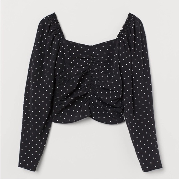 NWT H&M Dots Ruched Long Puff Sleeve Crop - Picture 5 of 8